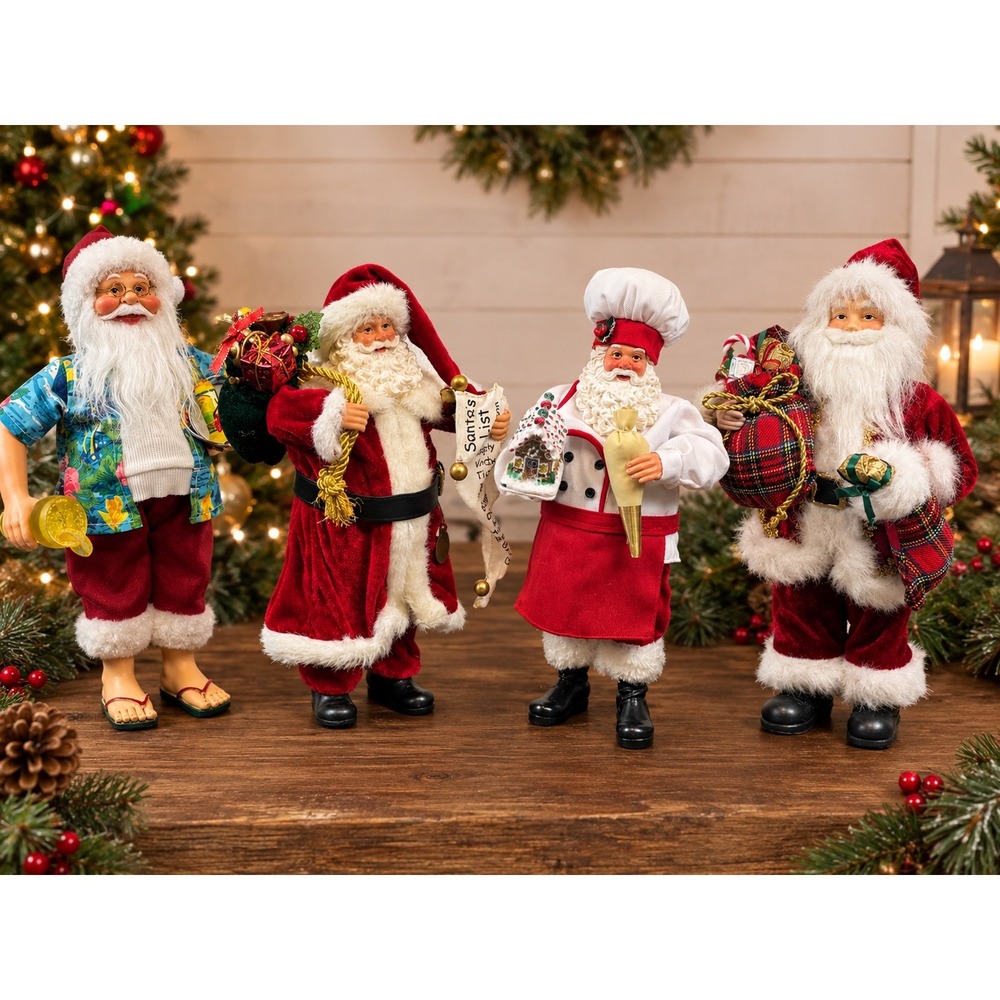 Lot of 4 Christmas Santa Claus Figurines 11"-14" Tabletop Holiday Decor Set